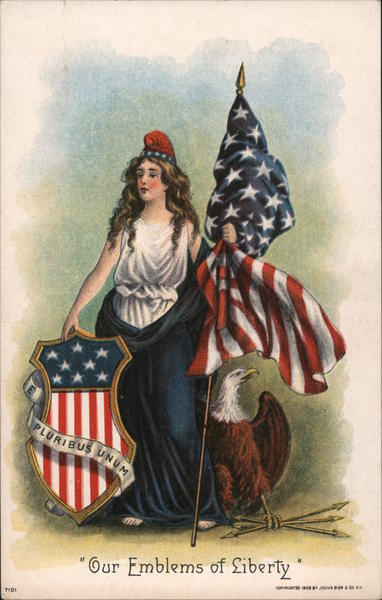 Our Emblems of Liberty: Miss Liberty, Shield, Flag and Eagle