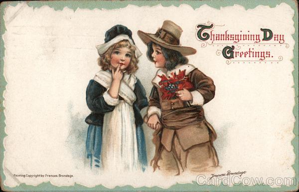 Thanksgiving Day Greetings - Two Pilgrim Children Frances Brundage