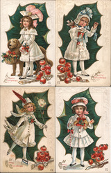 Set of 4: Girls with Leafs Series C34 Postcard