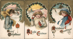 Set of 3: Winter Women Christmas Samuel L. Schmucker Postcard Postcard Postcard