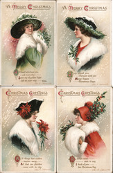 Set of 4: Christmas Women with Furs Ellen Clapsaddle Postcard Postcard Postcard