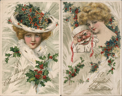 Set of 2: Christmas Women Samuel L. Schmucker Postcard Postcard Postcard