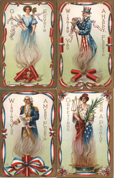 Set of 4: Fantasy Patriotic Fire Smoke Series J-8 4th of July Nash Postcard Postcard Postcard