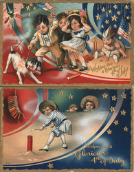 Set of 2: Children Celebrating Fourth of July Series #5 Postcard