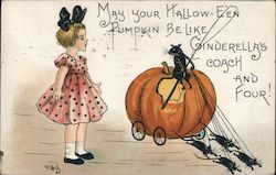 Girl with Pumpkin Coach: Halloween Postcard