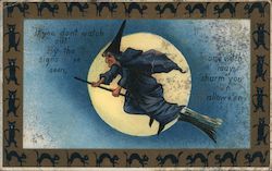 Witch Flying by Moon Halloween Postcard Postcard Postcard