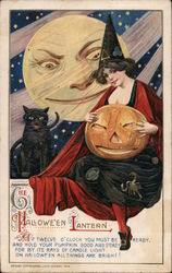 The Halloween Lantern: Witch and Cat Postcard