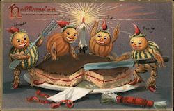 Pumpkins Cutting Cake: Halloween Series 150 Postcard