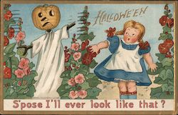 Jack O'Lantern Scarecrow: Hallwe'en Postcard