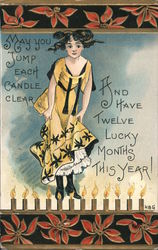 Woman Raising Her Skirt: Happy New Year Postcard