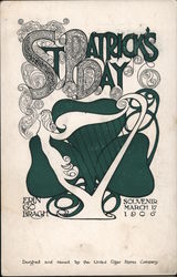 Stylized Harp and Clover: St. Patrick's Day, March 17, 1906 Postcard