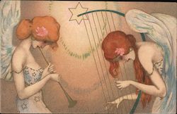 Two Women Playing Instruments Angels Raphael Kirchner Postcard Postcard Postcard