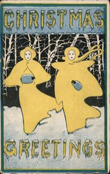 Christmas Greetings - Two Women With Muffs Walking in Snow Postcard