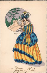 Art Deco Joyeux Noel - Woman Looking in Mirror Postcard