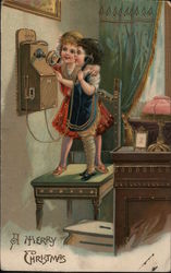 Children Call on Telephone: A Merry Christmas Postcard