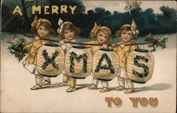 A Merry Xmas to You - Children Holding Lights Postcard