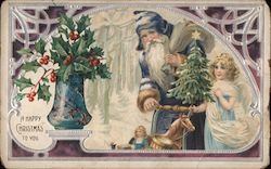 A Happy Christmas to You - Santa in Blue with Angel Postcard