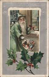 A Merry Christmas Santa wearing a great coat and hat Postcard