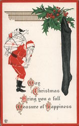 Santa Delivering Presents to Long Stocking Postcard