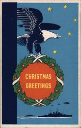Christmas Greetings - An Eagle Holding a Wreath Postcard