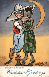 Christmas Greetings - Black Couple Hugging Postcard Postcard Postcard