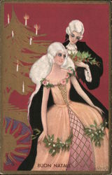 Art Deco Buon Natale - Couple at Christmas Tree Chiostri Postcard Postcard Postcard