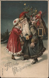 Frohliche Weihnachten! Girl Whispering Into Santa's Ear Postcard