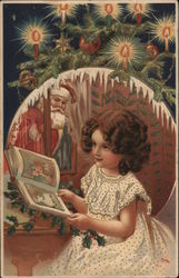 Girl Dreaming Beneath Christmas Tree Postcard