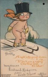 English Johnny - Baby Skiing in a Top Hat, Monocle, Gloves, Boots, and Scarf Postcard