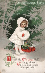 Child in White With Sled: A Christmas Belle Postcard