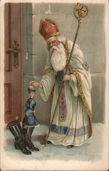 St. Nicholas Delivering Doll at Door Postcard