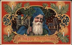 A Happy Christmas - Santa in Blue with Toys Postcard