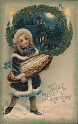 Girl Bringing Bread to Church - Frohliche Weihnachten! Postcard