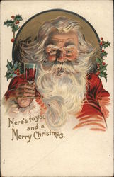 Here's to You, and a Merry Christmas - Santa Toasting with a Glass of Wine Postcard