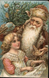 Santa Giving Toys To Girl: A Merry Christmas Postcard
