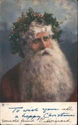 Santa Claus Wearing a Crown of Holly Postcard