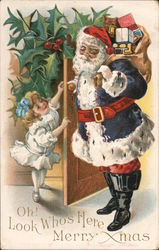 Girl Catching Santa - Oh! Look Who's Here Postcard