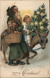A Merry Christmas: Santa in Green Suit Postcard