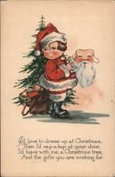 Child in Santa Suit with Santa Claus Mask Postcard