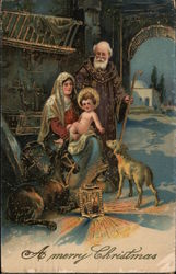 A Merry Christmas - Nativity Scene Madonna & Child Postcard Postcard Postcard