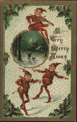 A Very Merry Xmas - Two Elves Playing the Violin Postcard