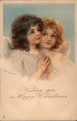 Wishing You a Happy Christmas: Two Angels Postcard