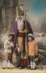Art Deco Purple Saint Nicolas with Children and Toys Postcard