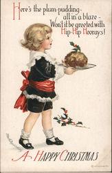 A Happy Christmas - Girl with Plum Pudding Postcard