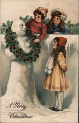 A Merry Christmas Children and Snowman Snowmen Postcard Postcard Postcard