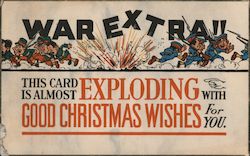 War Extra!! - Cartoon Soldiers Running From Explosion Postcard