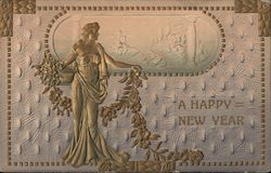 Embossed Grecian Lady - A Happy New Year Postcard