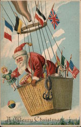Santa In Hot Air Balloon - A Merry Christmas Postcard
