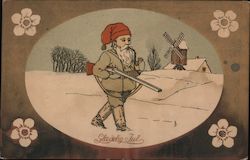 Santa Walking Through the Snow with a Shotgun Postcard