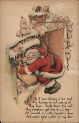 The Kewpies lower Santa Claus into a Window to Deliver Toys Postcard